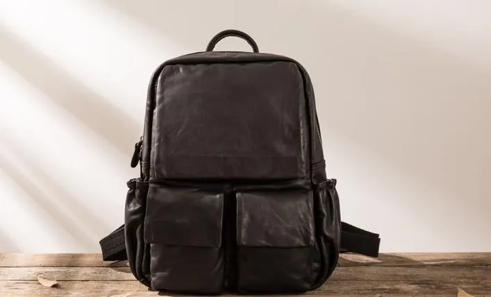 Cool Mens Leather Backpacks Black Travel Backpacks Laptop Backpack for men
