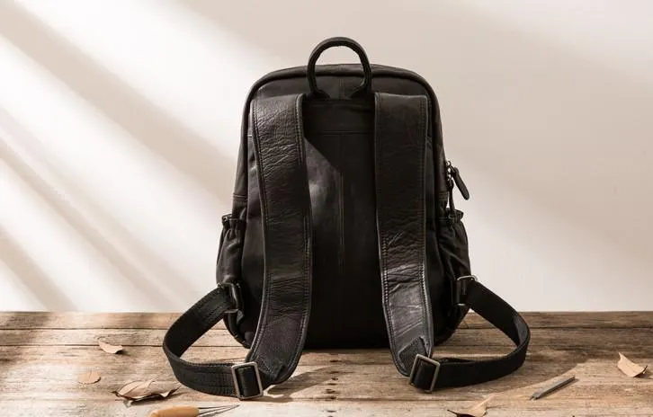 Cool Mens Leather Backpacks Black Travel Backpacks Laptop Backpack for men