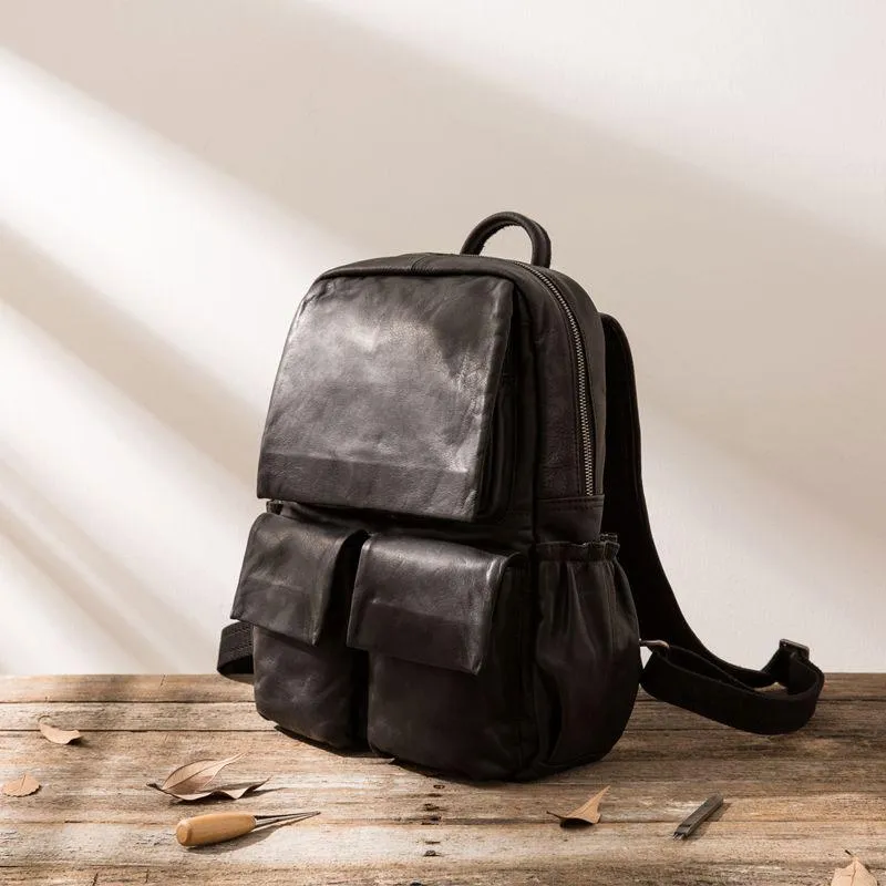 Cool Mens Leather Backpacks Black Travel Backpacks Laptop Backpack for men
