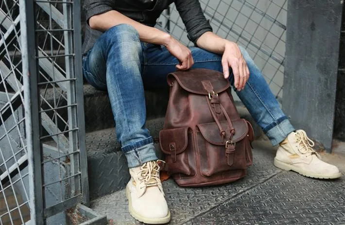 Cool Mens Leather Backpacks Travel Backpacks Laptop Backpacks for Men