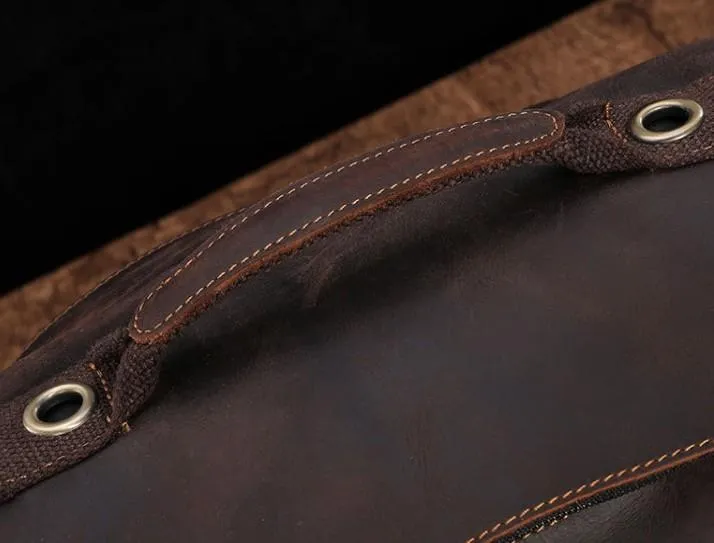 Cool Mens Leather Barrel Backpack Overnight Bag Travel Backpack Weekender Bag for men