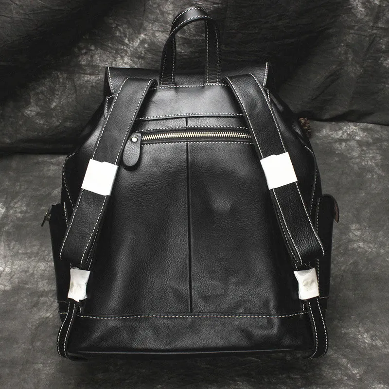 Cool Mens Leather Black Backpack for School Travel Bag Hiking Bag For Men