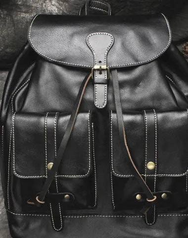Cool Mens Leather Black Backpack for School Travel Bag Hiking Bag For Men