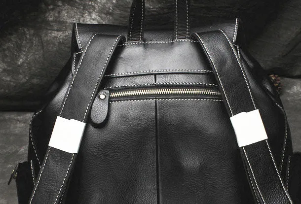 Cool Mens Leather Black Backpack for School Travel Bag Hiking Bag For Men