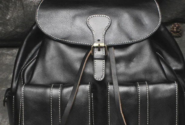 Cool Mens Leather Black Backpack for School Travel Bag Hiking Bag For Men