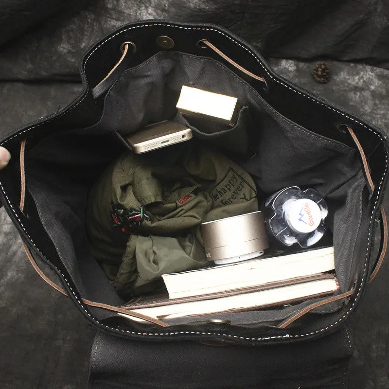 Cool Mens Leather Black Backpack for School Travel Bag Hiking Bag For Men