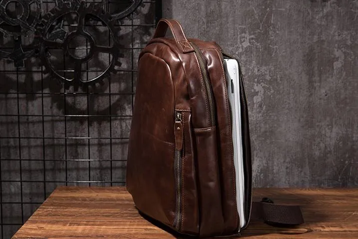 Cool Mens Leather School Backpack Satchel Backpacks Leather Travel Backpack for Men