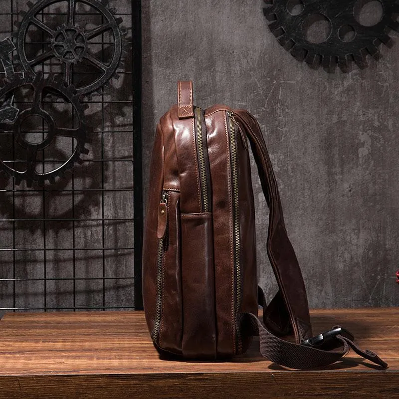 Cool Mens Leather School Backpack Satchel Backpacks Leather Travel Backpack for Men