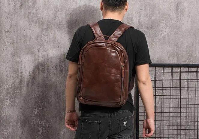 Cool Mens Leather School Backpack Satchel Backpacks Leather Travel Backpack for Men