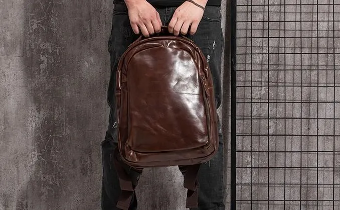 Cool Mens Leather School Backpack Satchel Backpacks Leather Travel Backpack for Men