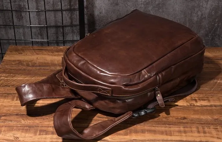 Cool Mens Leather School Backpack Satchel Backpacks Leather Travel Backpack for Men