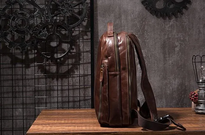 Cool Mens Leather School Backpack Satchel Backpacks Leather Travel Backpack for Men