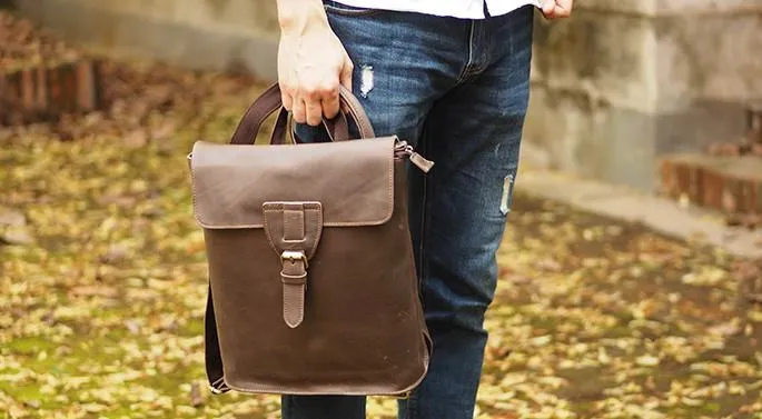 Cool Mens Leather School Backpack Travel Backpack Leather Satchel Backpack for Men