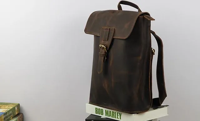 Cool Mens Leather School Backpack Travel Backpack Leather Satchel Backpack for Men