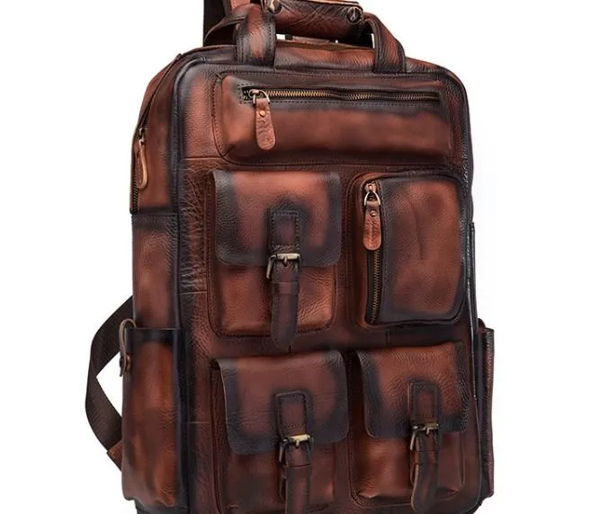 Cool Mens Vintage Leather Backpack School Backpack Travel Backpack for men