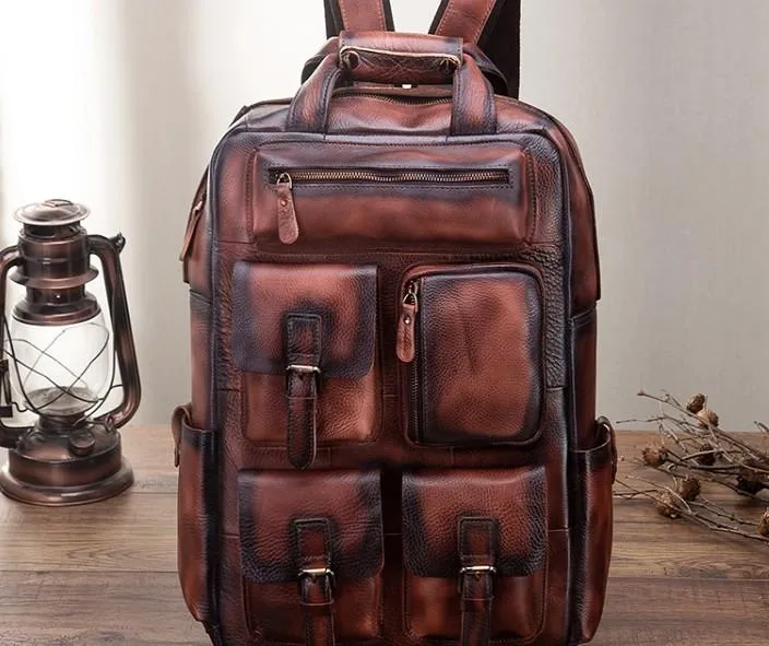 Cool Mens Vintage Leather Backpack School Backpack Travel Backpack for men