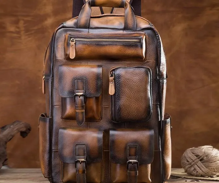 Cool Mens Vintage Leather Backpack School Backpack Travel Backpack for men