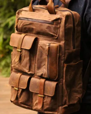 Cool Mens Waxed Canvas Backpack Large Canvas Travel Backpack Hiking Backpack for men