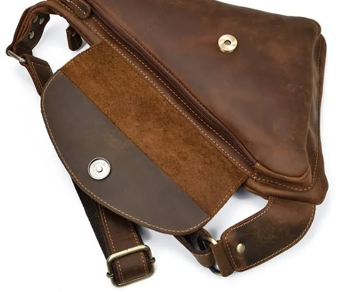 Cool Triangular Leather Mens Sling Bag Chest Bag Sling Crossbody Bag One Shoulder Backpack For Mens