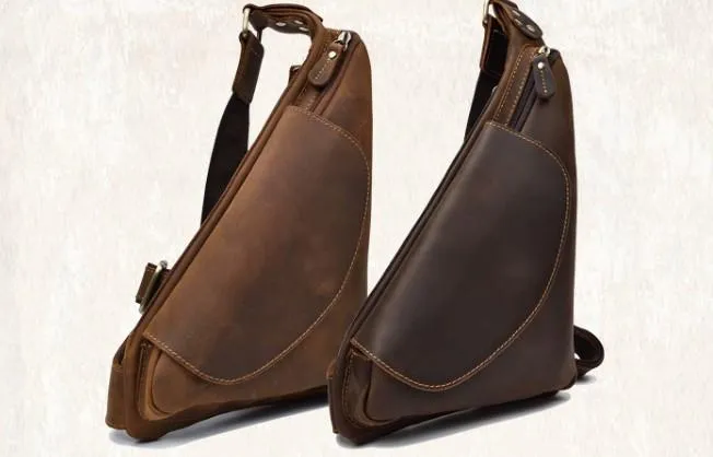 Cool Triangular Leather Mens Sling Bag Chest Bag Sling Crossbody Bag One Shoulder Backpack For Mens