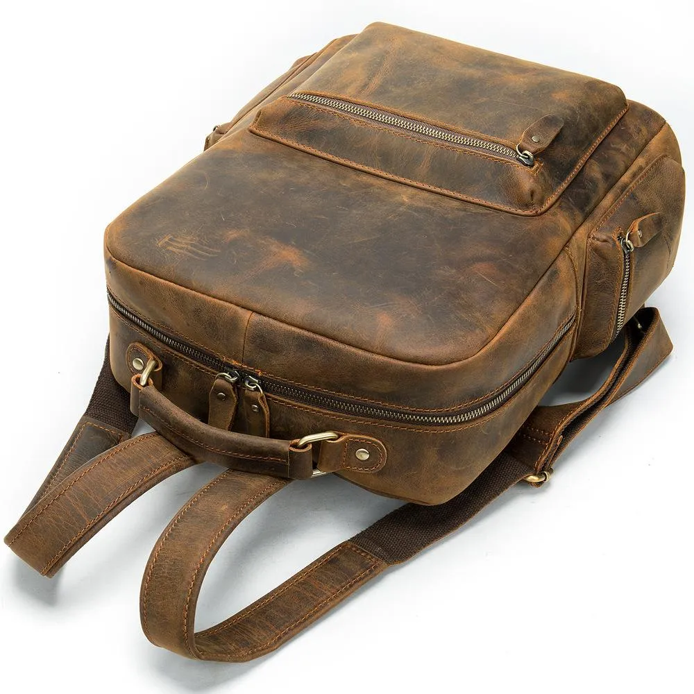 Cool Vintage Leather Mens 14inch Laptop Backpack Backpacks School Backpack Work Backpack for Men