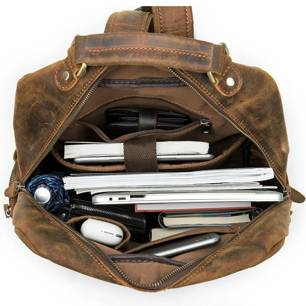 Cool Vintage Leather Mens 14inch Laptop Backpack Backpacks School Backpack Work Backpack for Men