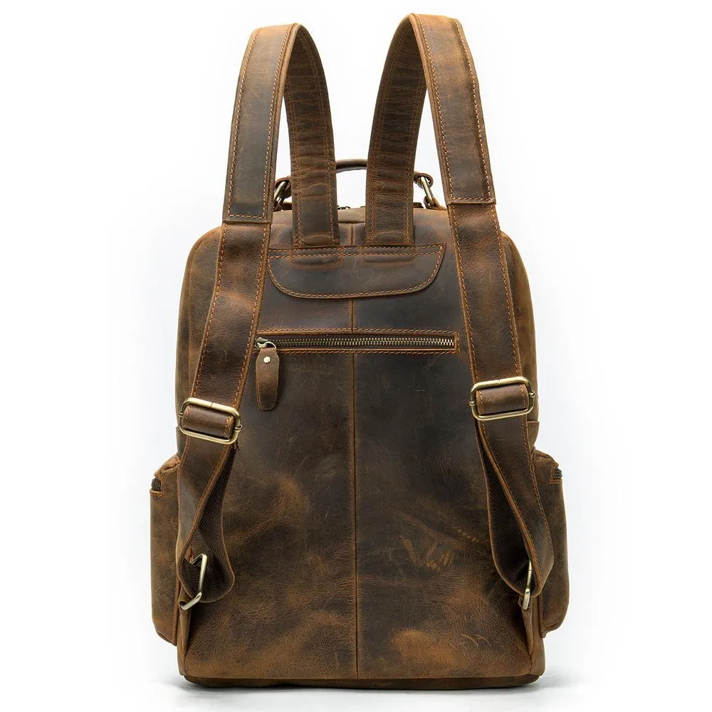 Cool Vintage Leather Mens 14inch Laptop Backpack Backpacks School Backpack Work Backpack for Men