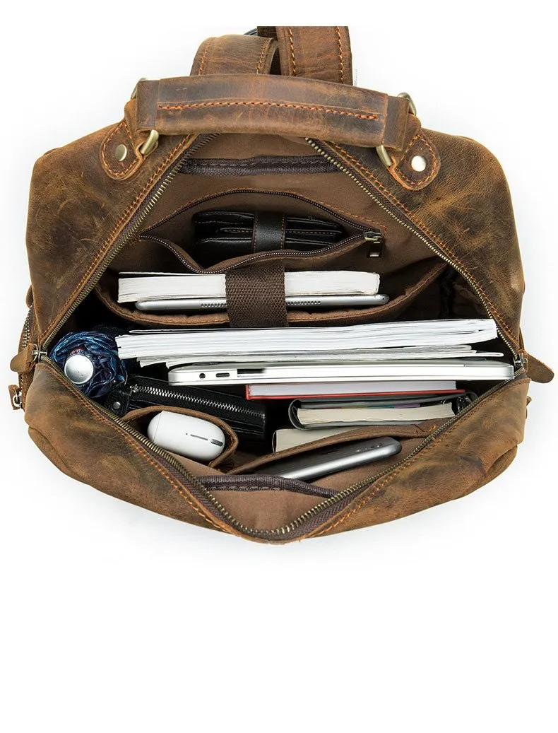 Cool Vintage Leather Mens 14inch Laptop Backpack Backpacks School Backpack Work Backpack for Men