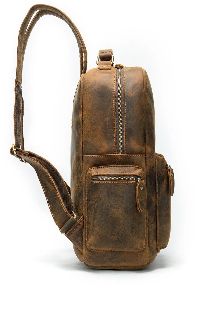 Cool Vintage Leather Mens 14inch Laptop Backpack Backpacks School Backpack Work Backpack for Men