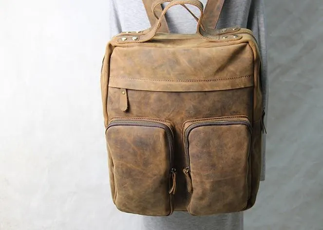 Cool Vintage Mens Leather School Backpack Satchel Backpack Leather Travel Backpack for Men