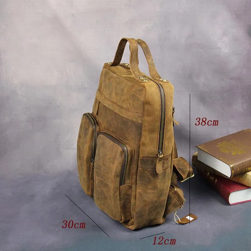 Cool Vintage Mens Leather School Backpack Satchel Backpack Leather Travel Backpack for Men