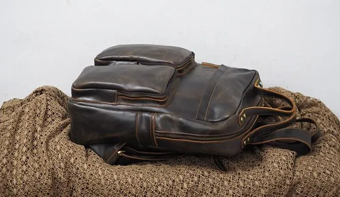 Cool Vintage Mens Leather School Backpack Satchel Backpack Leather Travel Backpack for Men