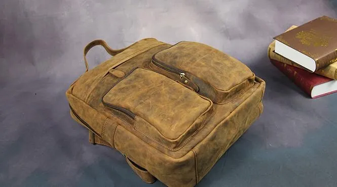 Cool Vintage Mens Leather School Backpack Satchel Backpack Leather Travel Backpack for Men