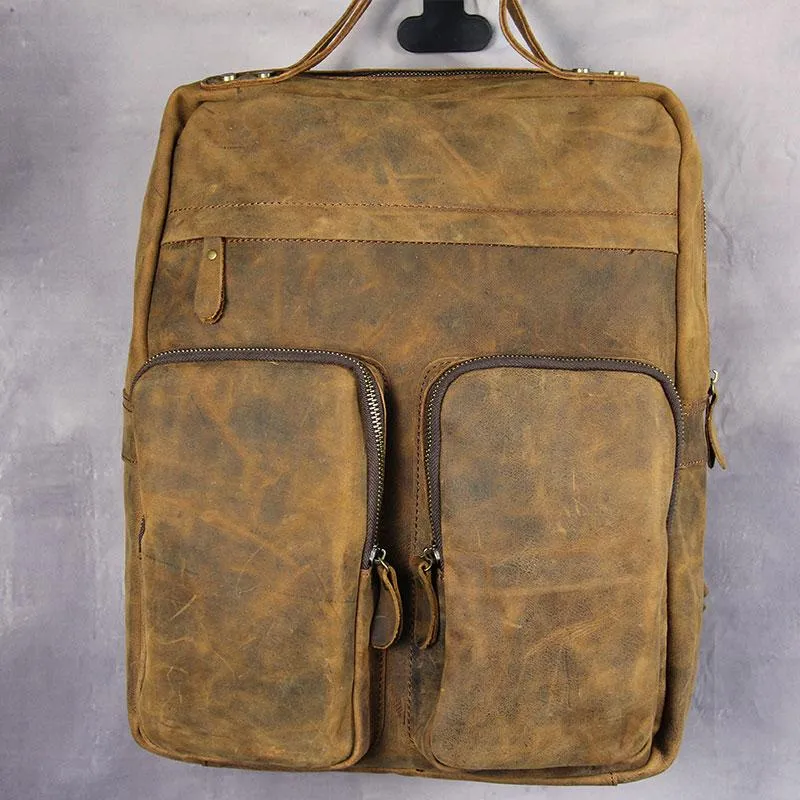Cool Vintage Mens Leather School Backpack Satchel Backpack Leather Travel Backpack for Men