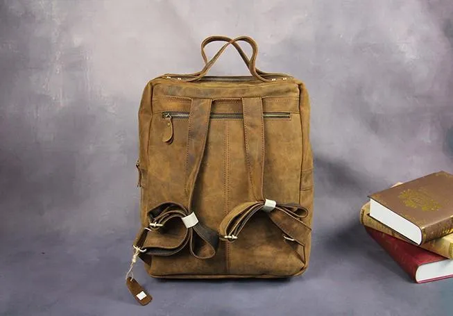 Cool Vintage Mens Leather School Backpack Satchel Backpack Leather Travel Backpack for Men