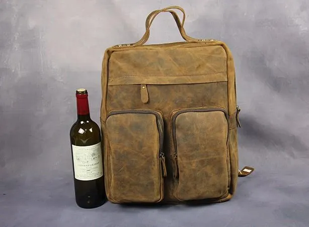 Cool Vintage Mens Leather School Backpack Satchel Backpack Leather Travel Backpack for Men