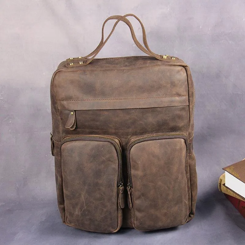 Cool Vintage Mens Leather School Backpack Satchel Backpack Leather Travel Backpack for Men