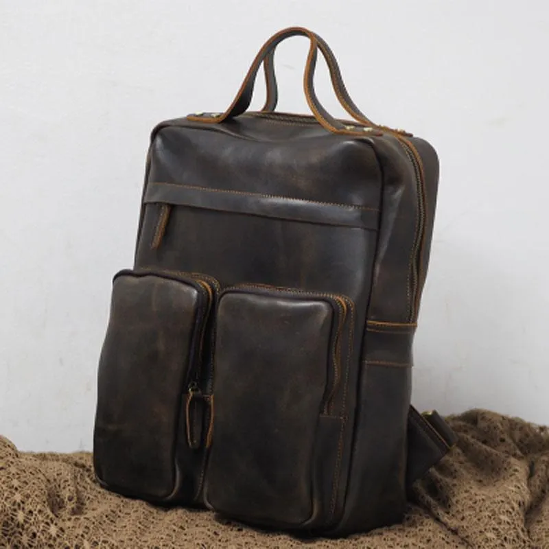 Cool Vintage Mens Leather School Backpack Satchel Backpack Leather Travel Backpack for Men