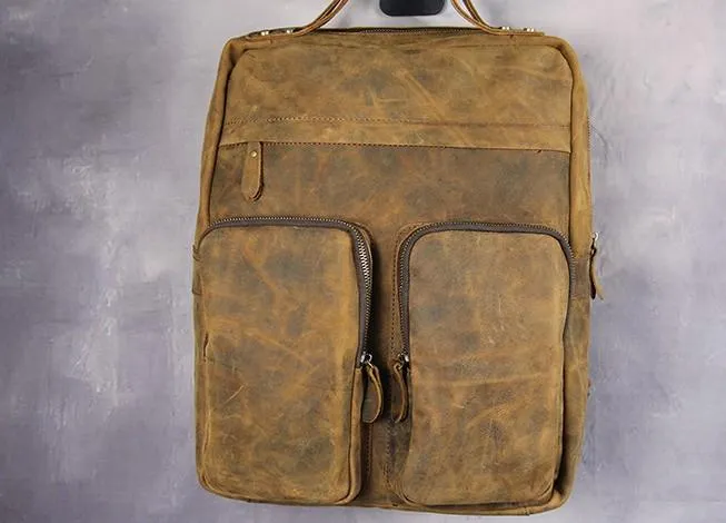 Cool Vintage Mens Leather School Backpack Satchel Backpack Leather Travel Backpack for Men