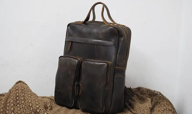 Cool Vintage Mens Leather School Backpack Satchel Backpack Leather Travel Backpack for Men