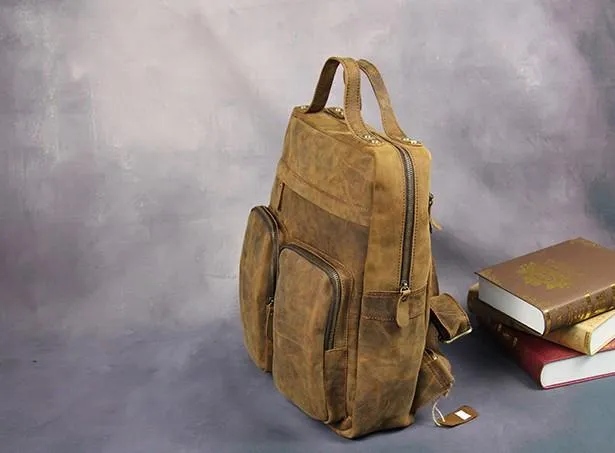 Cool Vintage Mens Leather School Backpack Satchel Backpack Leather Travel Backpack for Men