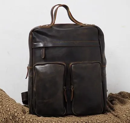 Cool Vintage Mens Leather School Backpack Satchel Backpack Leather Travel Backpack for Men