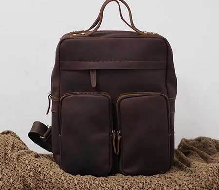 Cool Vintage Mens Leather School Backpack Satchel Backpack Leather Travel Backpack for Men
