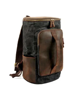 Cool Waxed Canvas Black Leather Mens 15.6???? Barrel Green Backpack Travel Backpack Hiking Backpack for Men