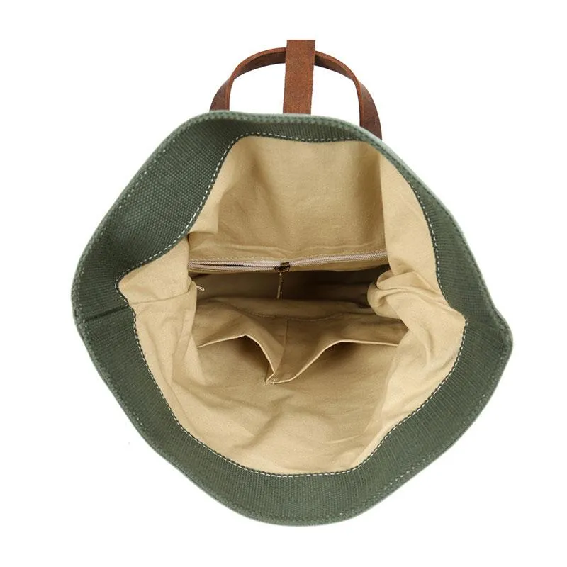 Cool Waxed Canvas Blue Leather Mens Backpack Canvas Travel Backpack Canvas School Backpack for Men
