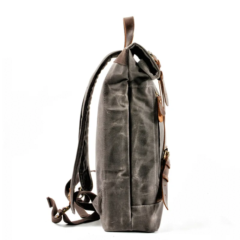 Cool Waxed Canvas Leather Mens 15.6???? Black Hiking Backpack Green Travel Backpack for Men