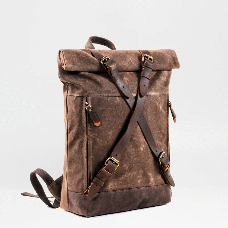 Cool Waxed Canvas Leather Mens 15.6???? Black Hiking Backpack Green Travel Backpack for Men