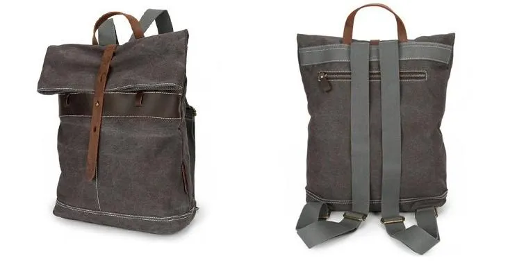Cool Waxed Canvas Leather Mens Backpack Canvas Travel Backpack Canvas School Backpack for Men
