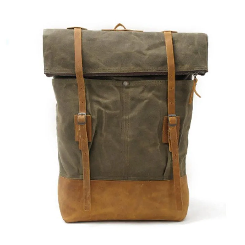 Cool Waxed Canvas Leather Mens Backpacks Canvas Travel Backpack Canvas School Backpack for Men