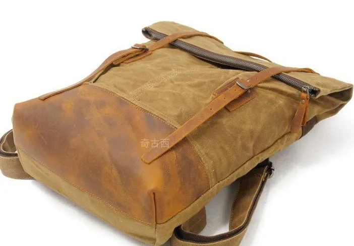 Cool Waxed Canvas Leather Mens Backpacks Canvas Travel Backpack Canvas School Backpack for Men